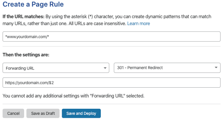 Page Rule For Permanent Redirect